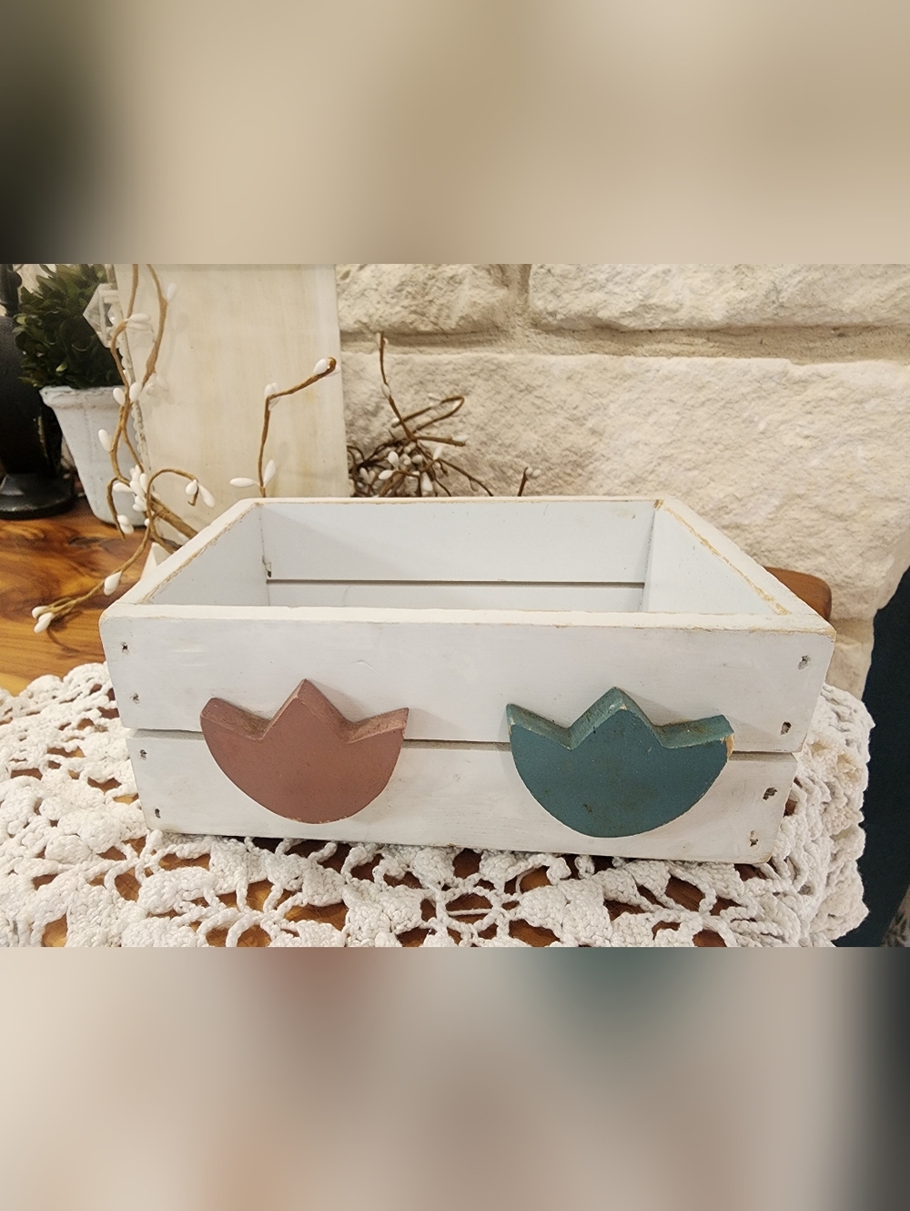 White Wooden Wall Decor Organizer with Pink and Teal Accents